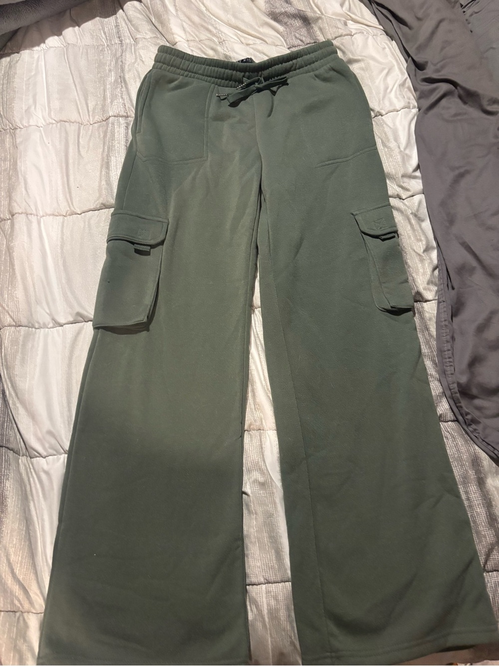 Hot Kiss Olive Green Wide-Leg Cargo Sweatpants